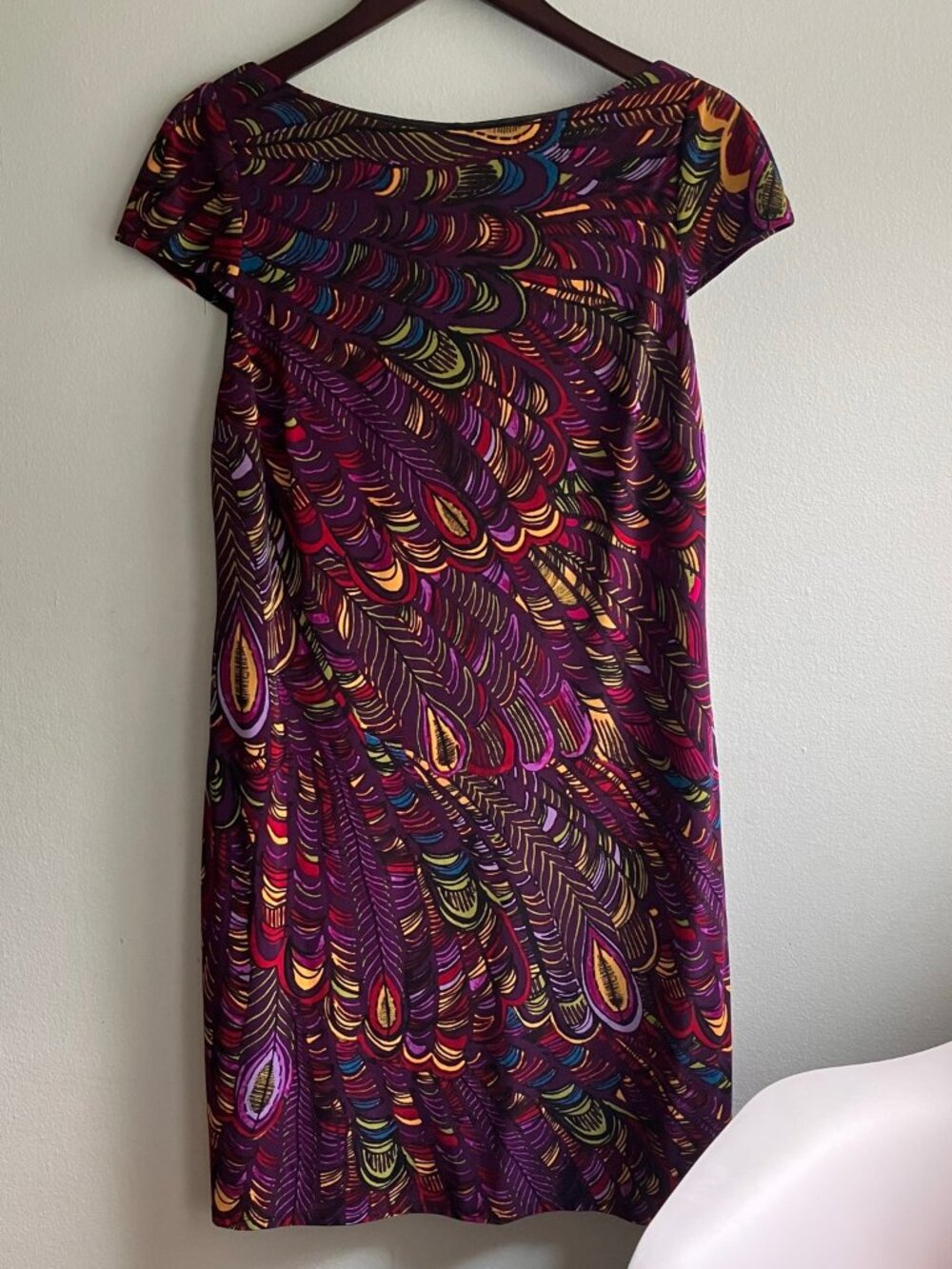 Evan Picone Purple Multicolor Feather Print Dress Size 14